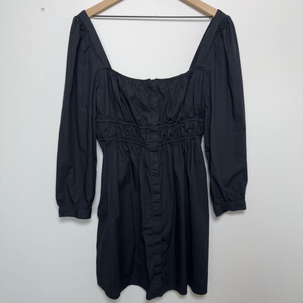 J. Crew Women Milkmaid Whimsigoth Dress 14 Black Poplin Cinched Waist‎ Mini - Picture 2 of 13